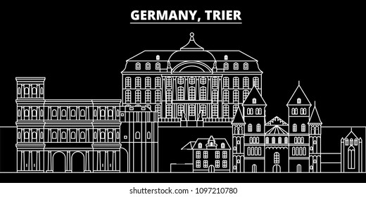 Trier silhouette skyline. Germany - Trier vector city, german linear architecture, buildings. Trier travel illustration, outline landmarks. Germany flat icons, german line banner