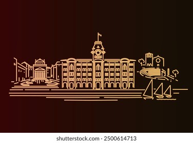 Trieste Italy neon light skyline vector illustration