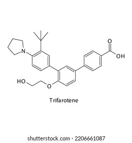 Estructura esquelética plana de trifaroteno, retinoide de cuarta generación utilizado en acné, psoriasis Ilustración vectorial sobre fondo blanco.
