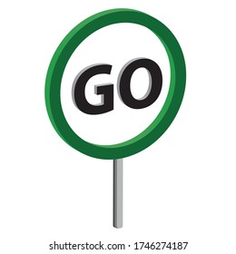 triffic sign board go 3D vintage vector label  is a piece of paper,plastic film,cloth,metal or other material affixed to a container or product.
