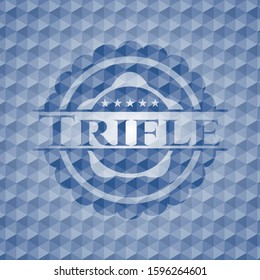 Trifle blue badge with geometric background. Vector Illustration. Detailed.