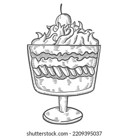 trifle british or england and dessert snack isolated doodle hand drawn sketch with outline style