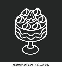 Trifle chalk white icon on black background. Fruit dessert with whipped cream. Classic British cuisine. Traditional English dessert. European sweets. Isolated vector chalkboard illustration