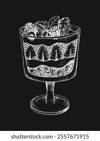 Trifle hand drawn dessert in a glass