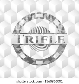 Trifle realistic grey emblem with cube white background