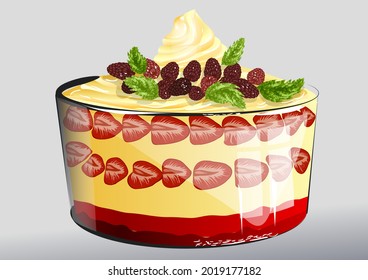 trifle with strawberry on grey bbackground