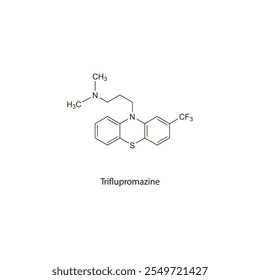 Triflupromazina estrutura molecular esquelética plana Medicamento antipsicótico usado na esquizofrenia, tratamento de mania. Diagrama científico de ilustração vetorial.