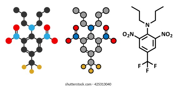 Trifluralin herbicide molecule.