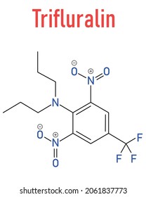 Trifluralin herbicide molecule. Skeletal formula.