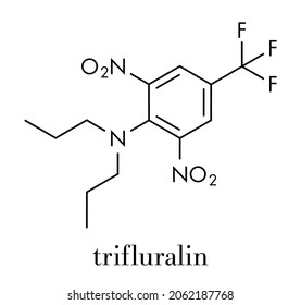 Trifluralin herbicide molecule. Skeletal formula.