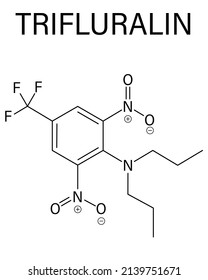 Trifluralin herbicide molecule. Skeletal formula.