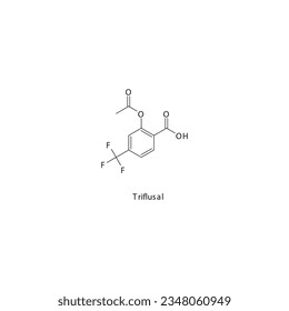 Triflusal flat skeletal molecular structure COX inhibitor drug used in risk of thrombosis treatment. Vector illustration.