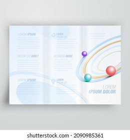 Tri-fold 3d balls roll in a circle perspective cover design template blue color vector 