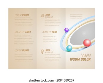 Tri-fold 3d balls roll in a circle perspective cover design template gold color vector 