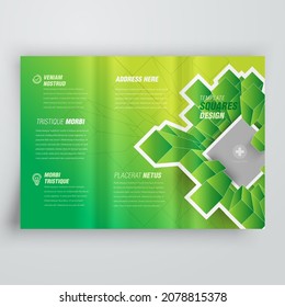 Tri-fold 3d flying green Squares perspective cover design template geometric theme, block for image