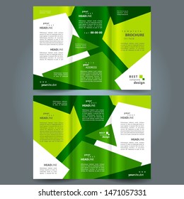 Tri-fold abstract polygonal green color design template cover brochure
