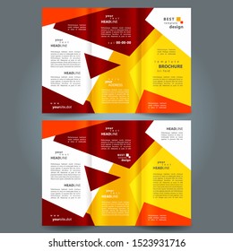 Tri-fold abstract polygonal orange color design template cover brochure