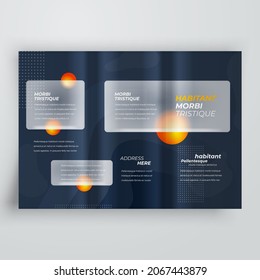 Tri-fold blur circles transparent glassmorphism theme cover design template black and orange color