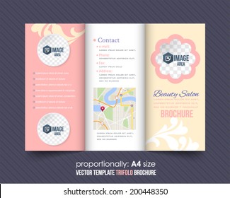 Tri-fold Brochure Beauty Salon and Catalog Vector Design Template