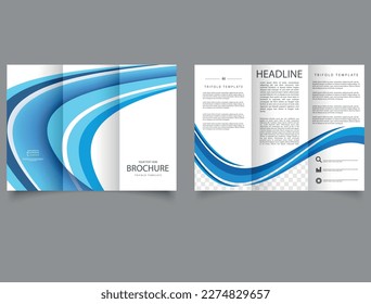 Folleto triplicado con ondas azules borrosas. Archivo vector.