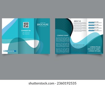 Folleto triplicado con ondas azules borrosas. Plantilla modificable del vector