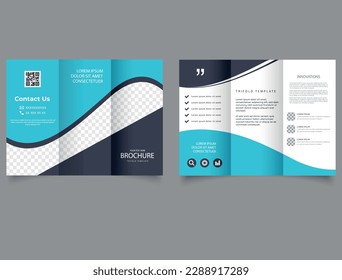 Trifold Brochure with blue wave. Corporate brochure ,creative flyer editable template design vector .