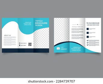 Trifold brochure with blue waves Corporate brochure, trifold template design