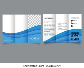 Folleto triplicado con olas azules. Volante para imprimir. Gráfica de presentación. Folleto publicitario.
