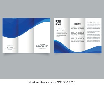 Trifold brochure with blue waves. Flyer design for advertising.