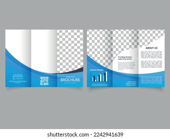 Trifold brochure with blue waves. Flyer design for advertising.