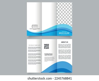 Trifold brochure with blue waves. Flyer design for advertising.