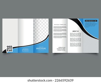 Trifold brochure with blue waves. Flyer design for advertising.