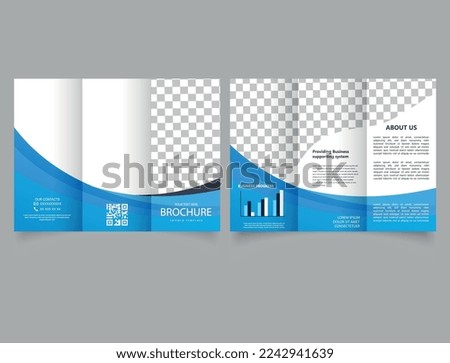 Trifold brochure with blue waves. Flyer design for advertising.