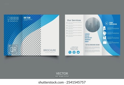 Trifold brochure with blue waves. Tri-Fold Brochure Template, Brochure, Design Photography Portfolio trifold