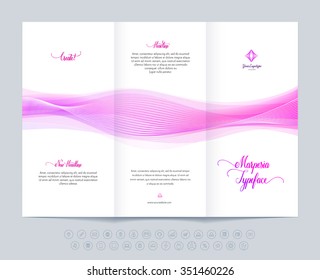Tri-fold brochure booklet design template with red dynamic wave background