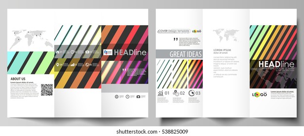 Tri-fold brochure business templates on both sides. Vector layout in flat style. Bright color rectangles, colorful design, geometric rectangular shapes forming abstract beautiful background