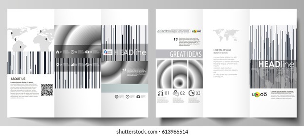 Tri-fold brochure business templates on both sides. Easy editable abstract vector layout in flat design. Simple monochrome geometric pattern. Minimalistic background. Gray color shapes.