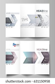Tri-fold brochure business templates on both sides. Abstract vector layout in flat design. Compounds lines and dots. Big data visualization in minimal style. Graphic communication background.