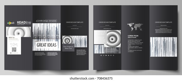 Tri-fold brochure business templates on both sides. Easy editable abstract vector layout in flat design. Simple monochrome geometric pattern. Minimalistic background. Gray color shapes