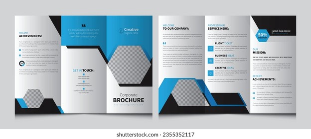 Trifold Brochure. Business Tri Fold Brochure Vector. Vector triple folding brochure for business and advertising. Brochure Layout with modern elements and abstract background	