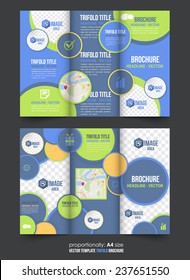 Tri-fold Brochure and Catalog Vector Concept Template Green Blue Color