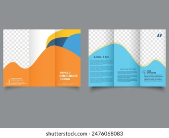 Trifold brochure with colored waves. Creative Junk Removal ads, trash removal banner design template. Vector illustration