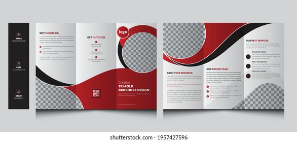 Trifold Brochure. Corporate Agency Tri Fold Brochure. Red Color Marketing Fold Flyer, Poster, Brochure   