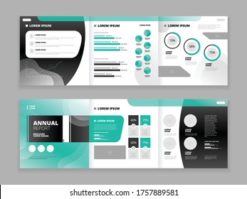 Trifold brochure cover design set for business reports with abstract pattern isolated on grey background flat vector illustration