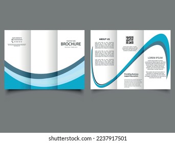 Dreischeitenbroschüre mit geschwungenen Linien, Wellen. Flugdesign für Werbung. Broschüre
