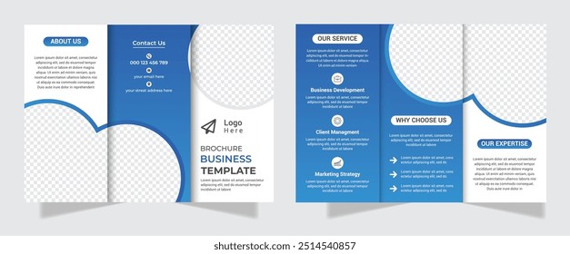 Dreifach-Broschüre Design. A4 abstrakte Broschüre Vorlage. Kreative Kreis-Design-Marketing-Flyer-Vorlage mit Bild.