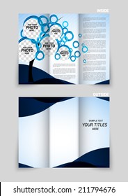 Tri-fold brochure design with blue tree and circles