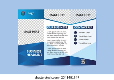 Trifaltige Broschüren-Design und Katalog-Vektor-Konzept-Vorlage, Corporate Business Template für Dreifachflieger, Kreative Faltenflieger oder Broschüre, modernes, einzigartiges Konzept aus gefaltetem Flyer oder Broschüre.
