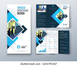 Trifold brochure design with square shapes, corporate business template for trifold flyer. Creative concept folded flyer or brochure. Set - GB075.