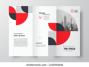 Tri-fold brochure design template business cover geometric theme circles red color